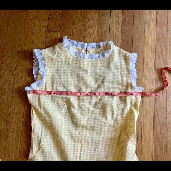 60s Vintage Drop Waist Yellow Gingham Farm Dress - Picture 6 of 9